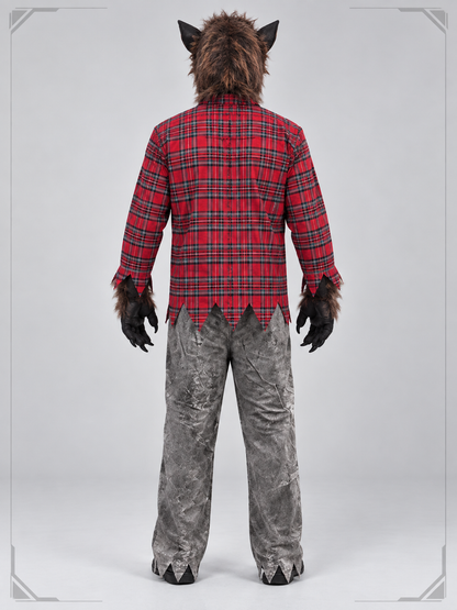 Werewolf Costume with Fur Mask and Plaid Shirt