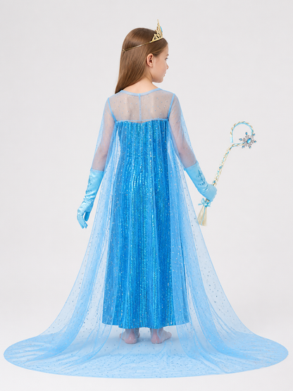 Snow Queen Carnival Costume with Sequins and Train back view