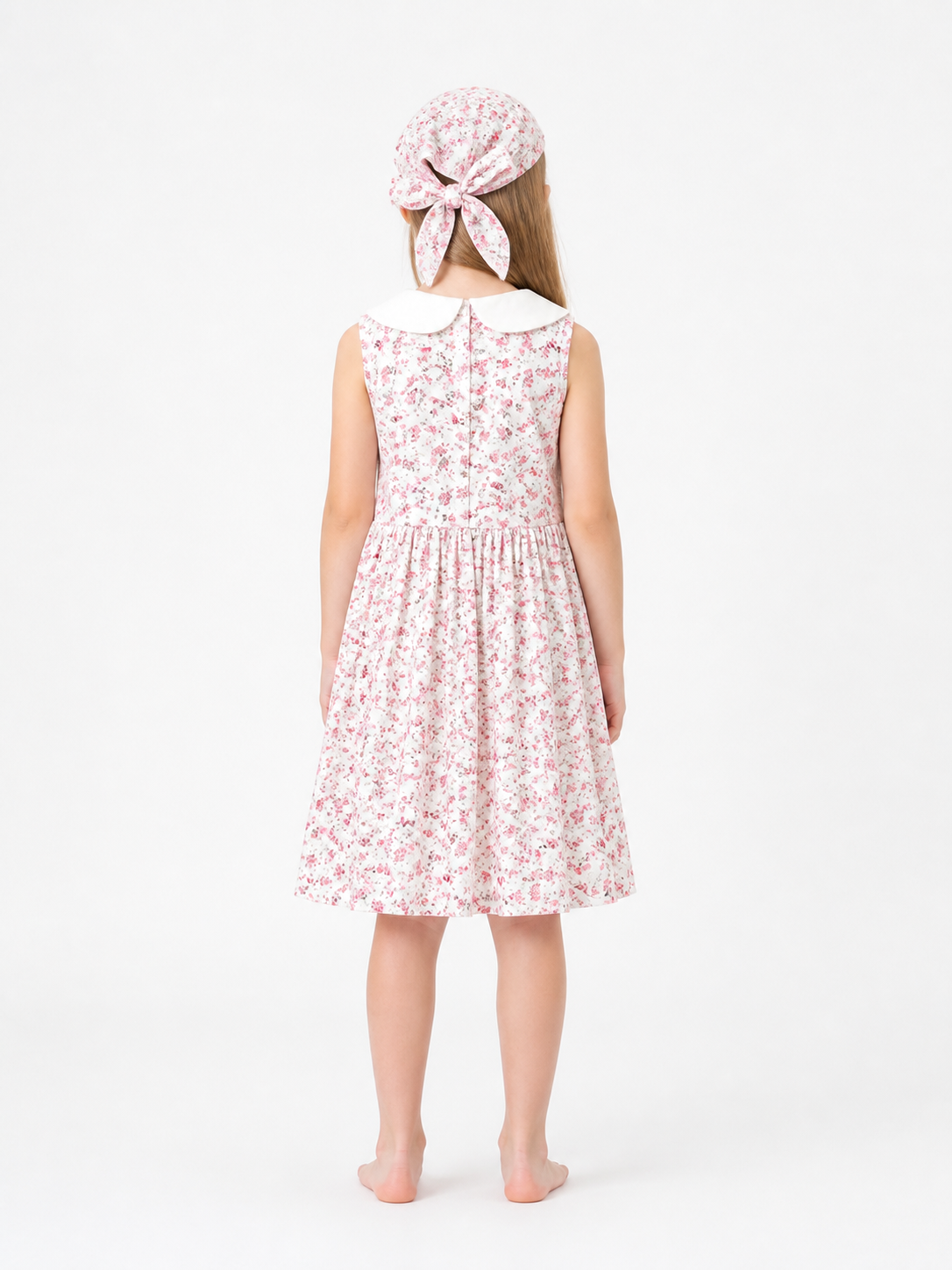 Floral Fitted Sleeveless Dress with White Collar