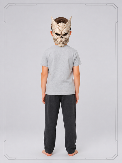 Beige-and-White Skeleton Halloween Mask with Horns back view