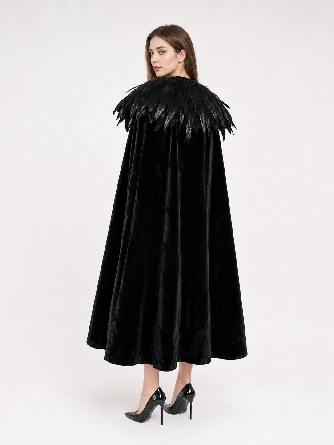 Black Velvet Feather Cape