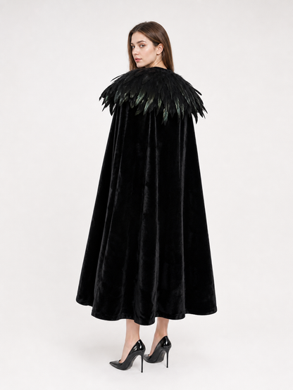 Black Velvet Feather Cape