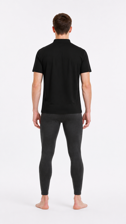 Black Short-Sleeve T-Shirt with Stand Collar back view