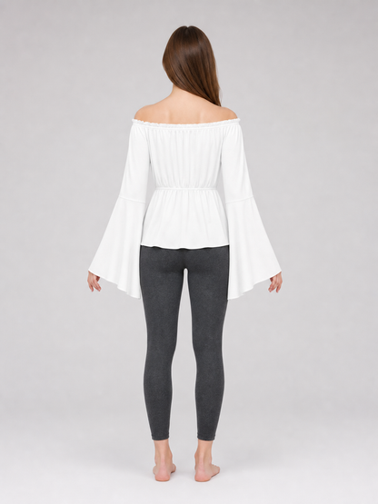 Off-the-Shoulder Blouse with Flared Sleeves