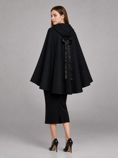 Black Costume Cloak with Hood and Ties