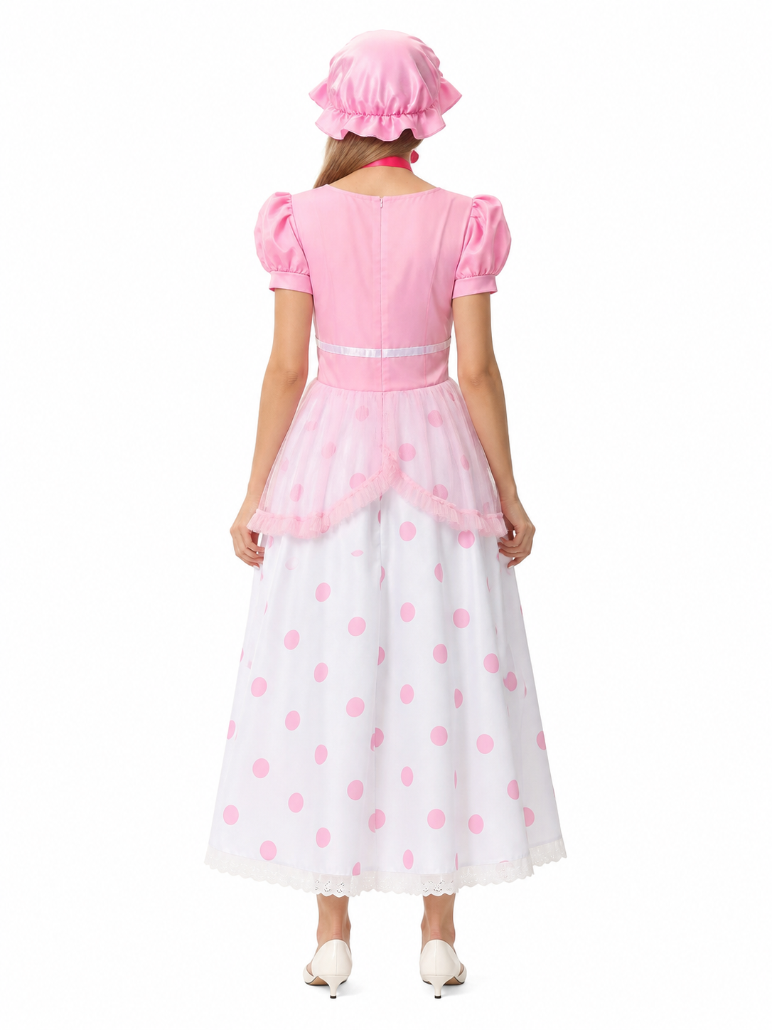 Polka-Dot Princess Dress with Lace Trim back view