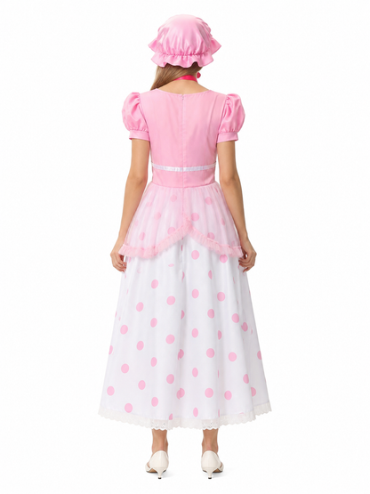 Polka-Dot Princess Dress with Lace Trim back view