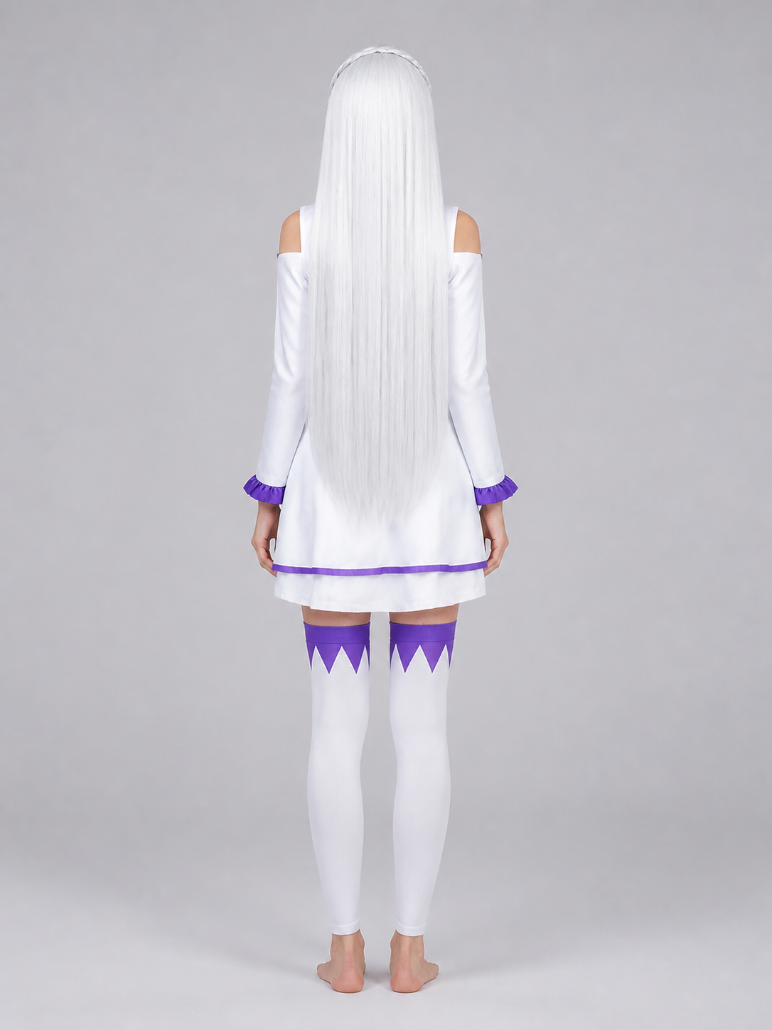 White Carnival Wig with Purple Strands for Halloween back view