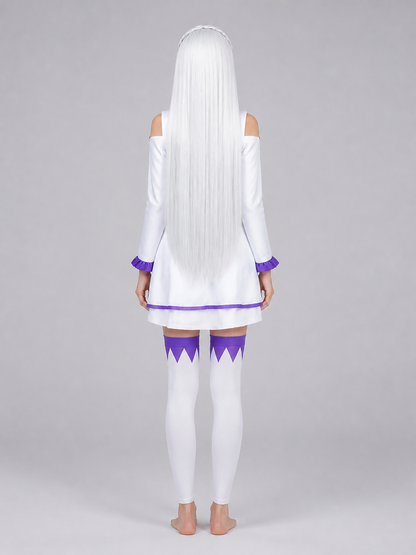 White Carnival Wig with Purple Strands for Halloween back view