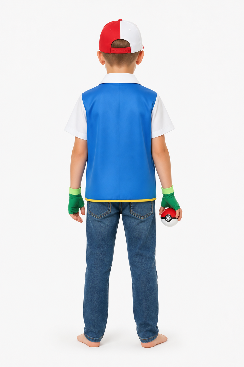 Pokémon Trainer Costume with Cap and Ball back view