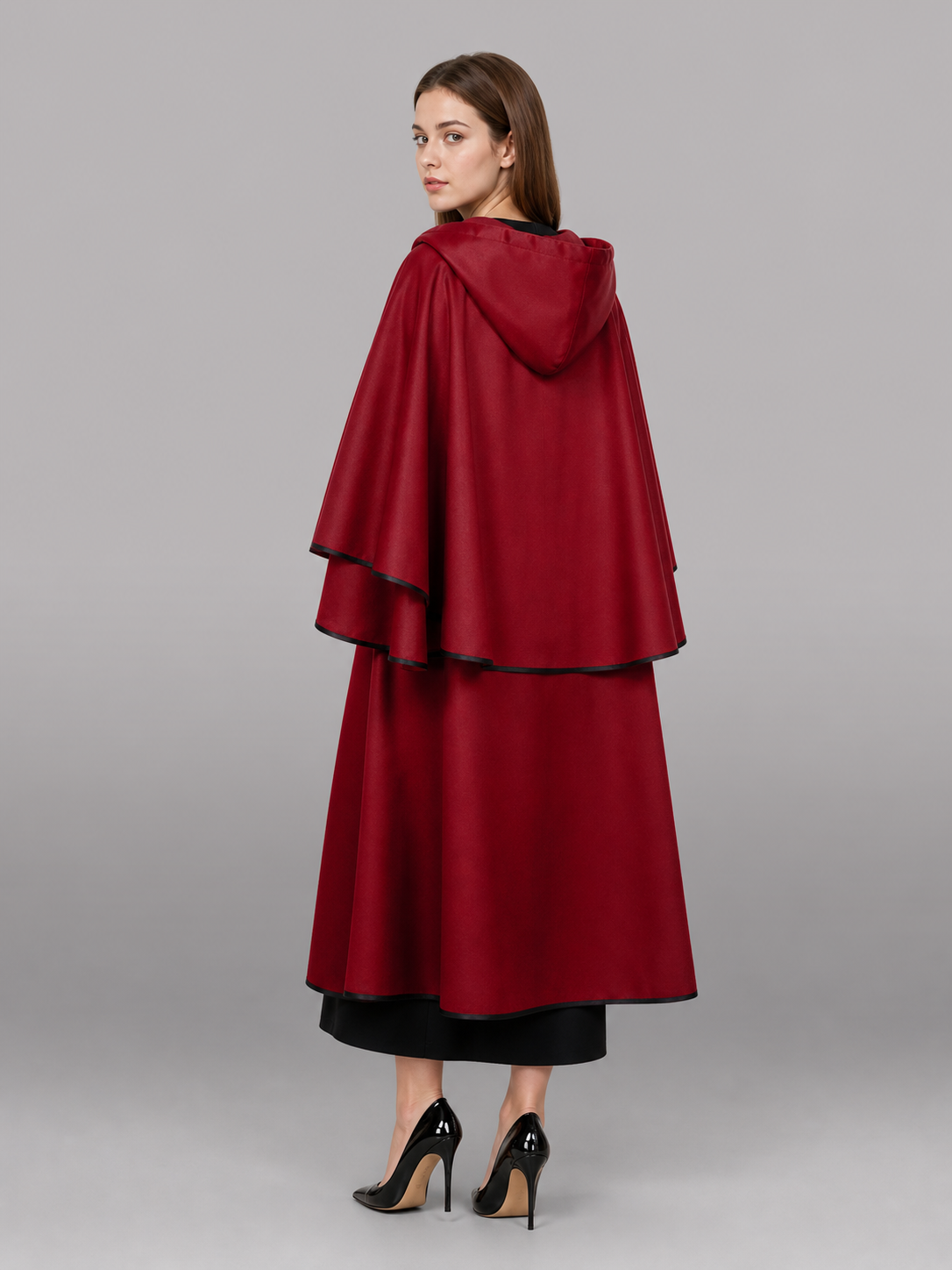 Long Burgundy Hooded Costume Cape