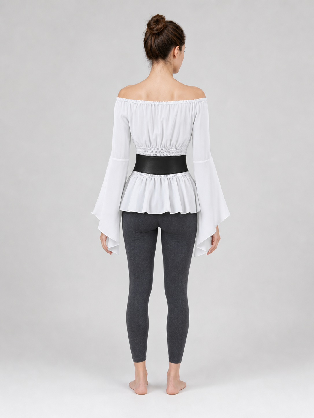 Off-the-Shoulder Blouse with Belt, Vintage Style