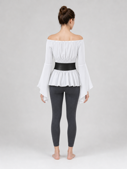 Off-the-Shoulder Blouse with Belt, Vintage Style