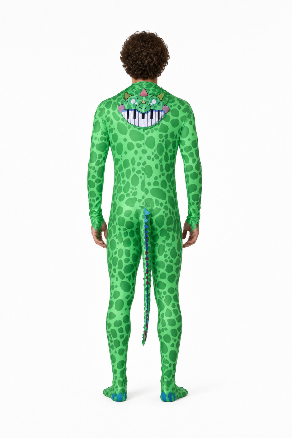 Green Dinosaur Hooded Jumpsuit Costume back view