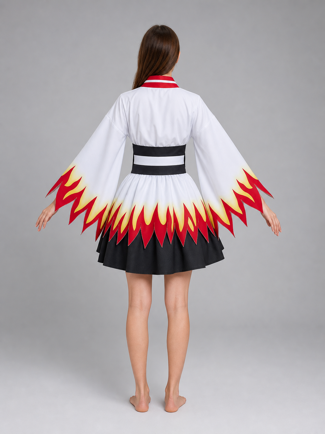 Kimono-Style Cosplay Dress with a Flame Pattern