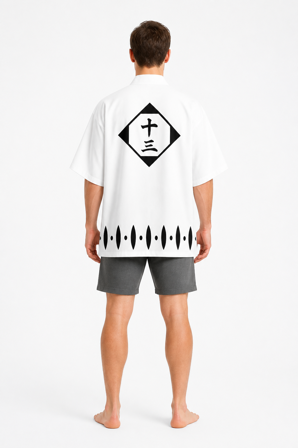 Bleach Cosplay Haori, White with Black Pattern back view