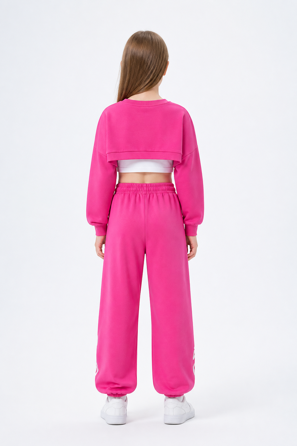 Children's outfit with a cropped top and sweatpants back view