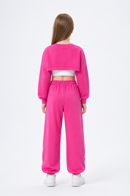 Children's outfit with a cropped top and sweatpants back view