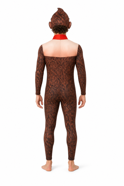 Donkey Kong Costume: Jumpsuit, Mask, and Tie back view