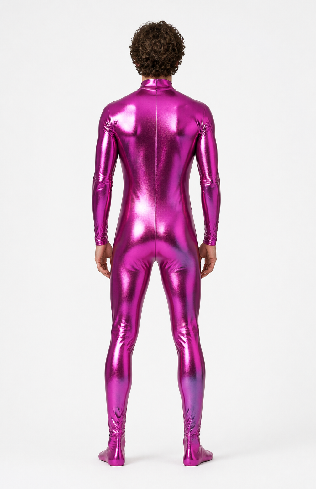 Glossy Fitted Stage Jumpsuit with Zipper back view