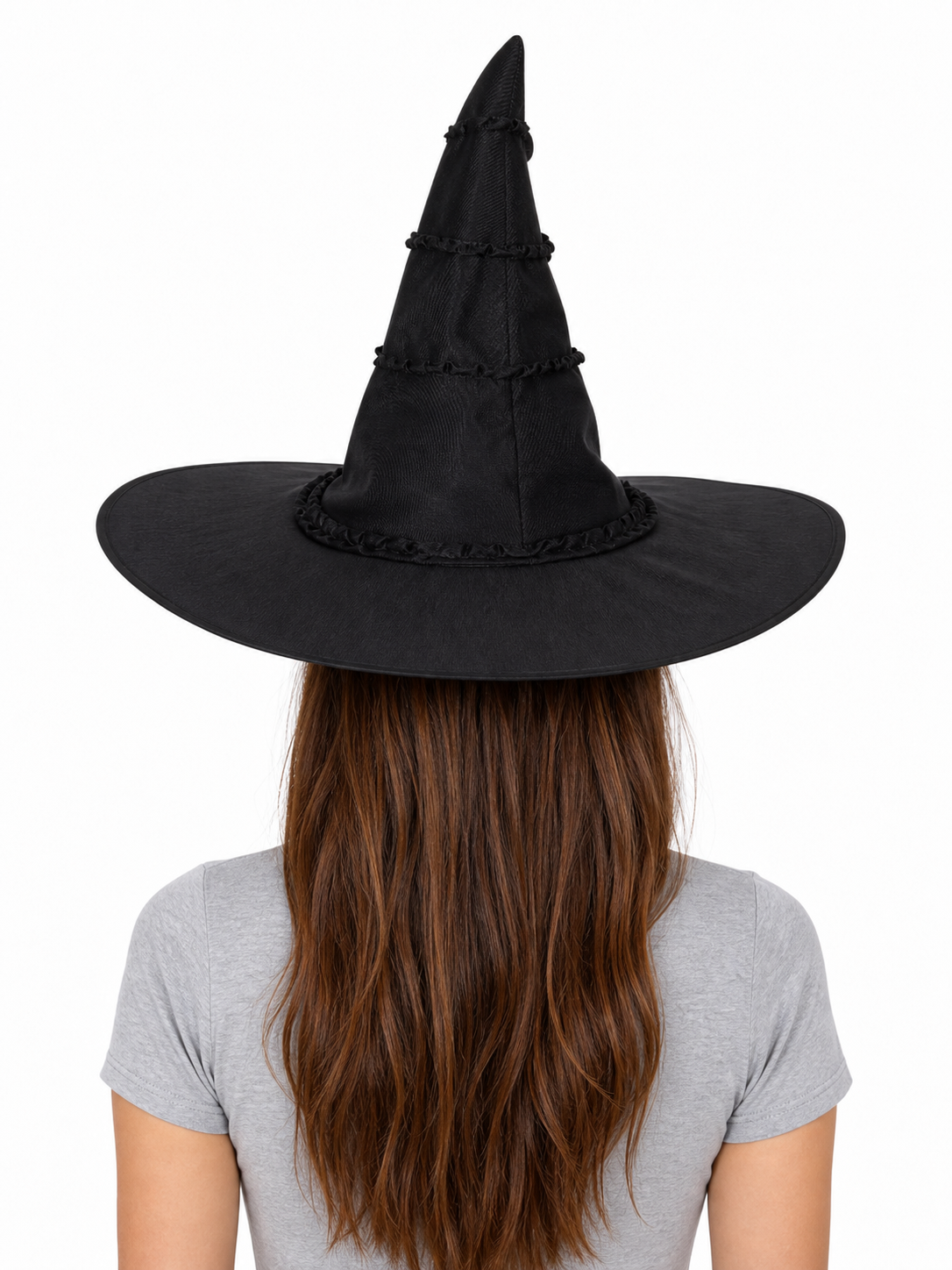 Black Halloween Witch Hat With Glossy Surface, Tall Pointed Crown And Wide Floppy Brim For Witch Cosplay Costume Party Accessory