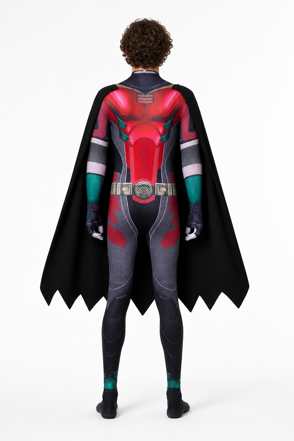Robin Cosplay Costume with Cape and Jumpsuit back view