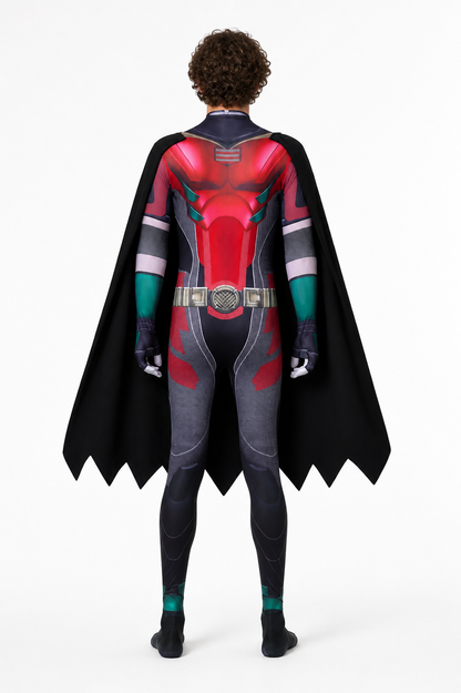 Robin Cosplay Costume with Cape and Jumpsuit back view
