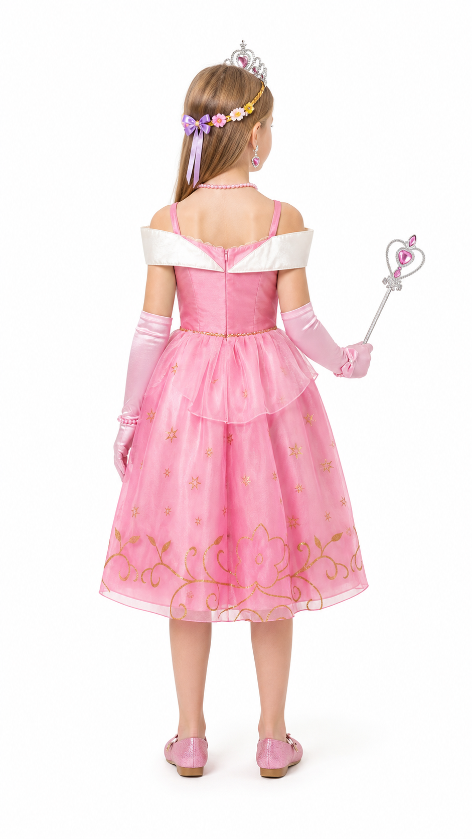 Princess Costume with Crown and Magic Wand back view