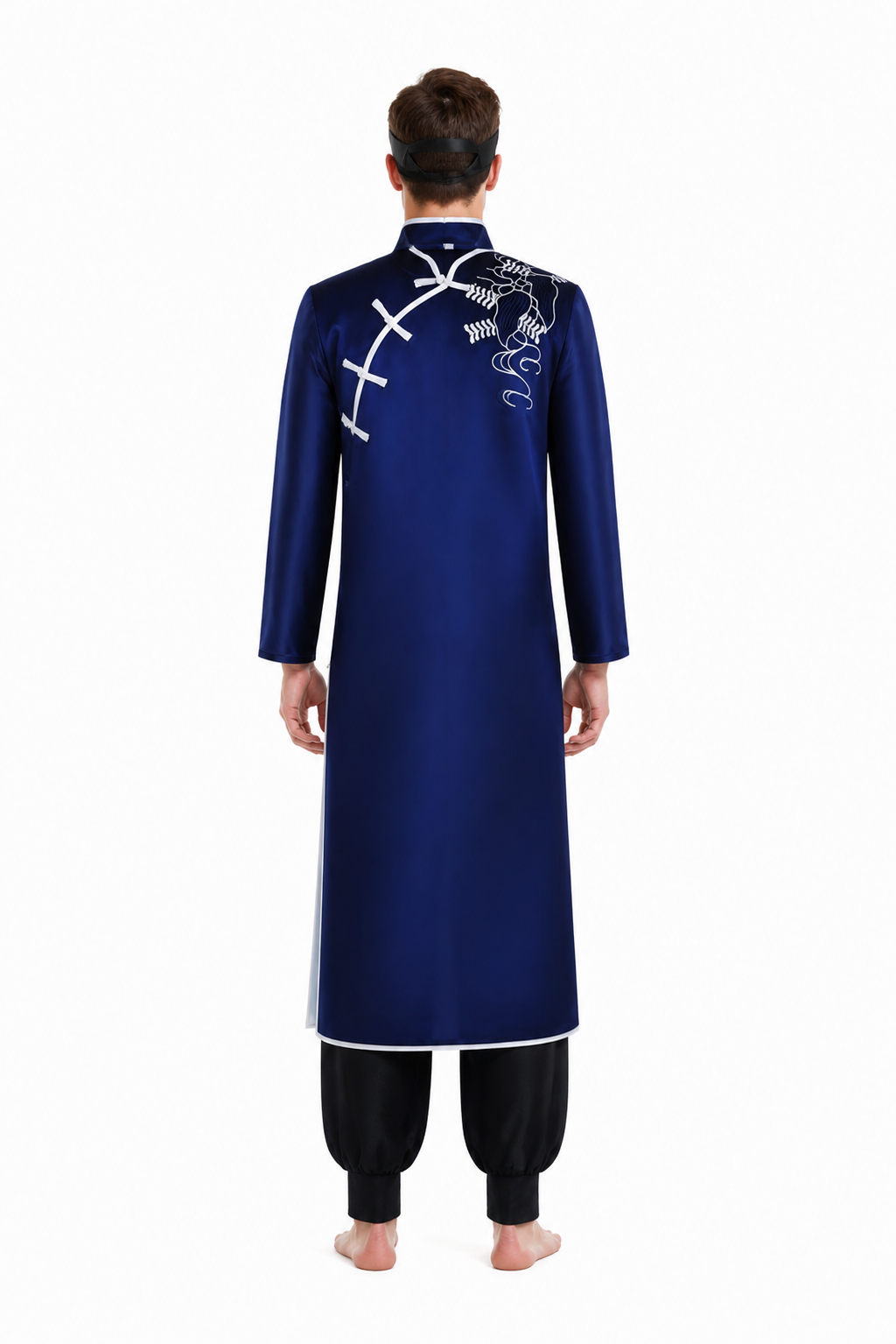 Dark Blue Robe with White Dragon for Cosplay back view
