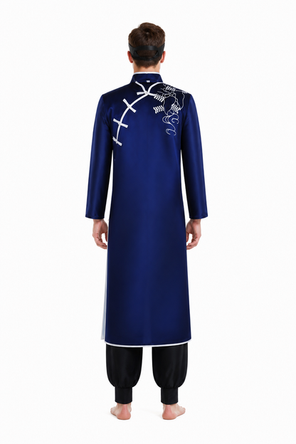 Dark Blue Robe with White Dragon for Cosplay back view