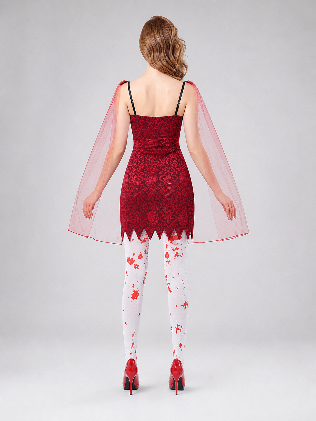 Costume with Dress, Sheer Cape, and Ribbon back view
