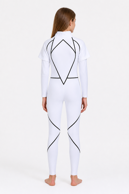 Kids' Cosplay Jumpsuit, White with a High Collar back view