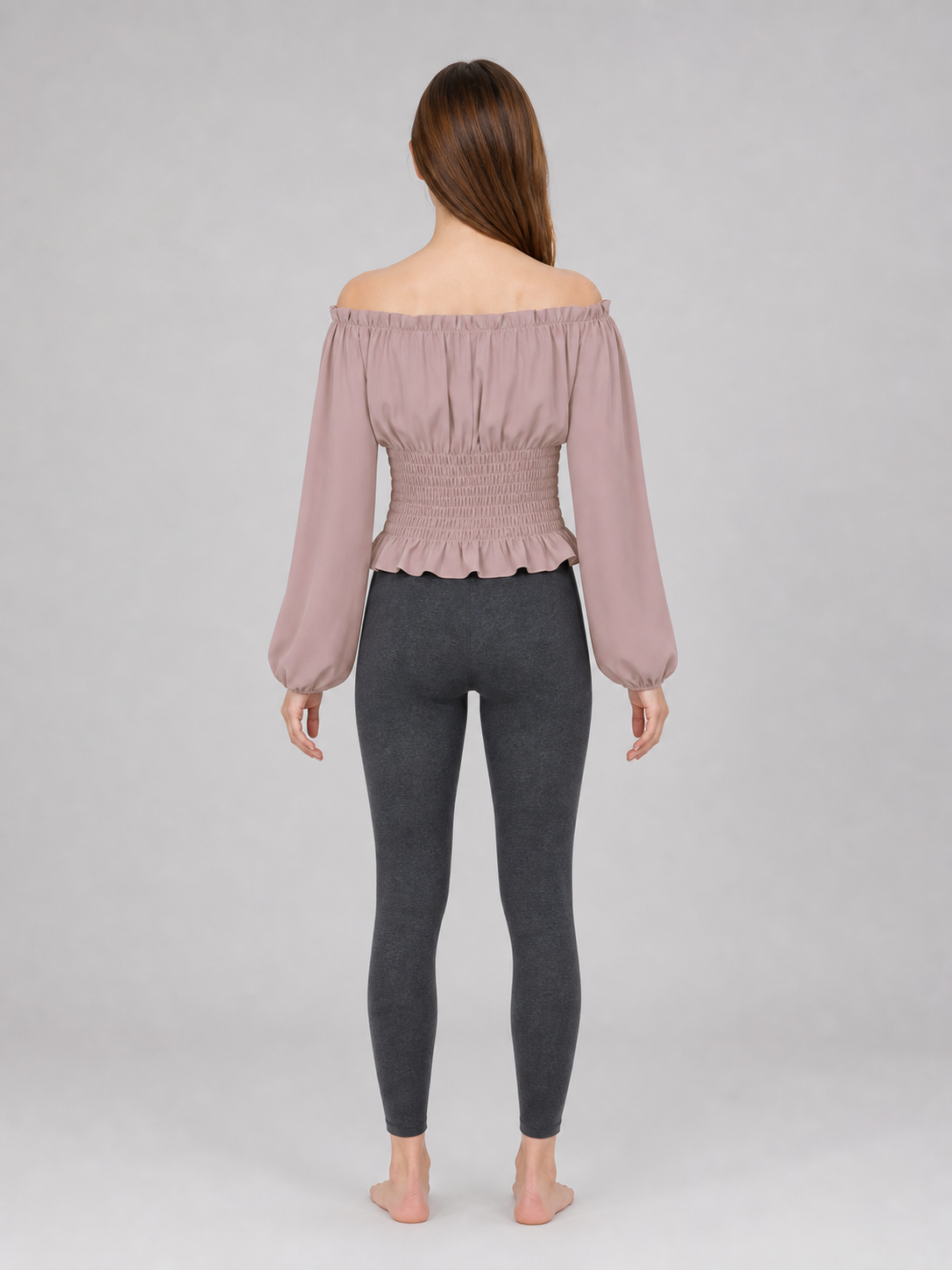 Cropped Blouse with Puff Sleeves and Ruffle