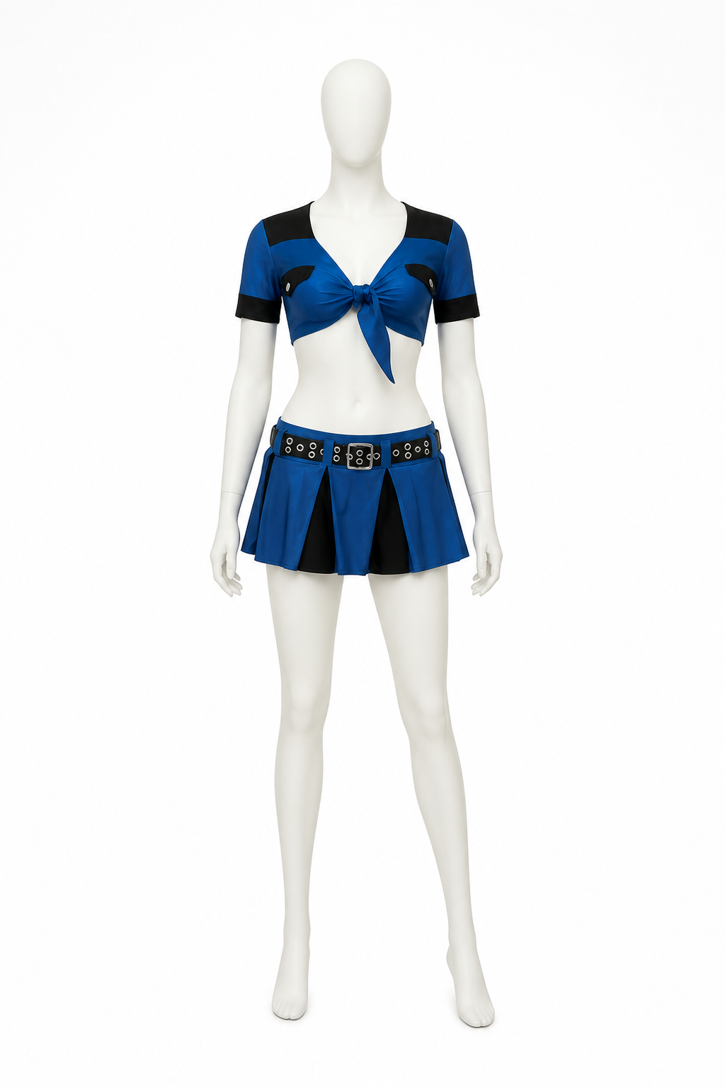 Short Police Costume with Skirt, Blue and Black back view