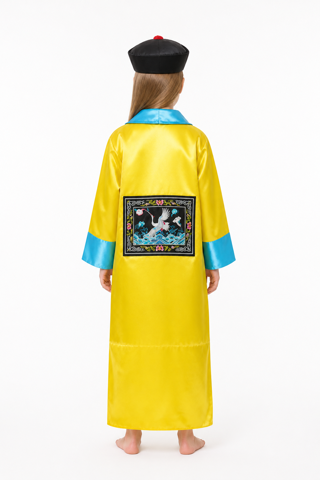 Zombie Costume with Yellow Robe and Skeleton Mask back view