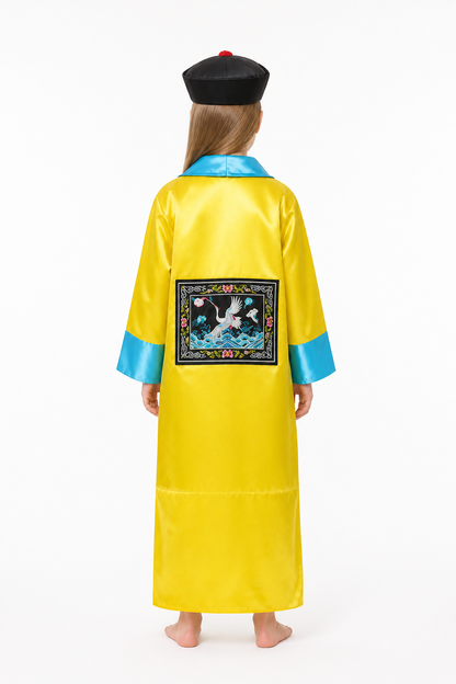 Zombie Costume with Yellow Robe and Skeleton Mask back view
