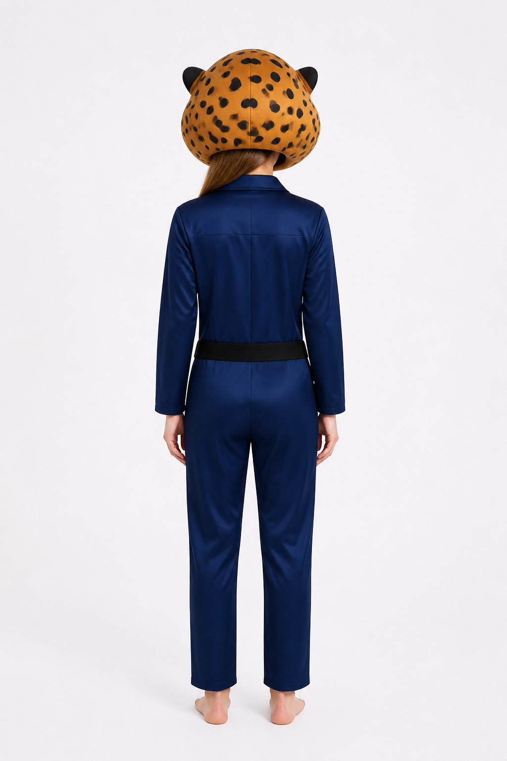 Animal Police Officer Costume Jumpsuit with Leopard Head back view