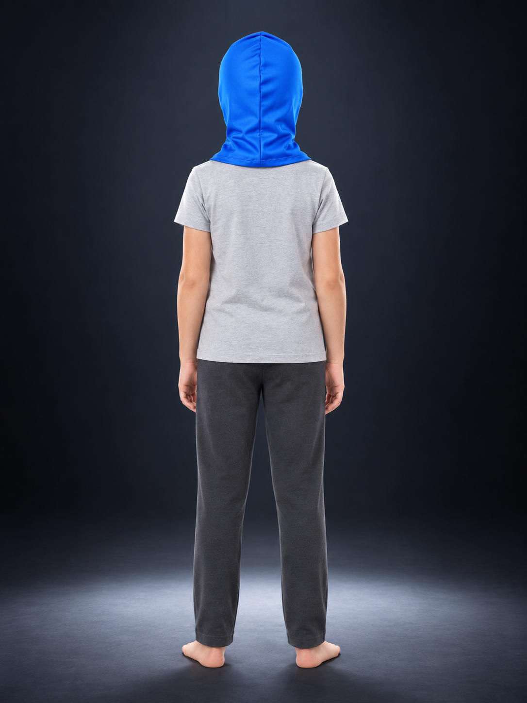 Blue carnival hood headpiece with face print