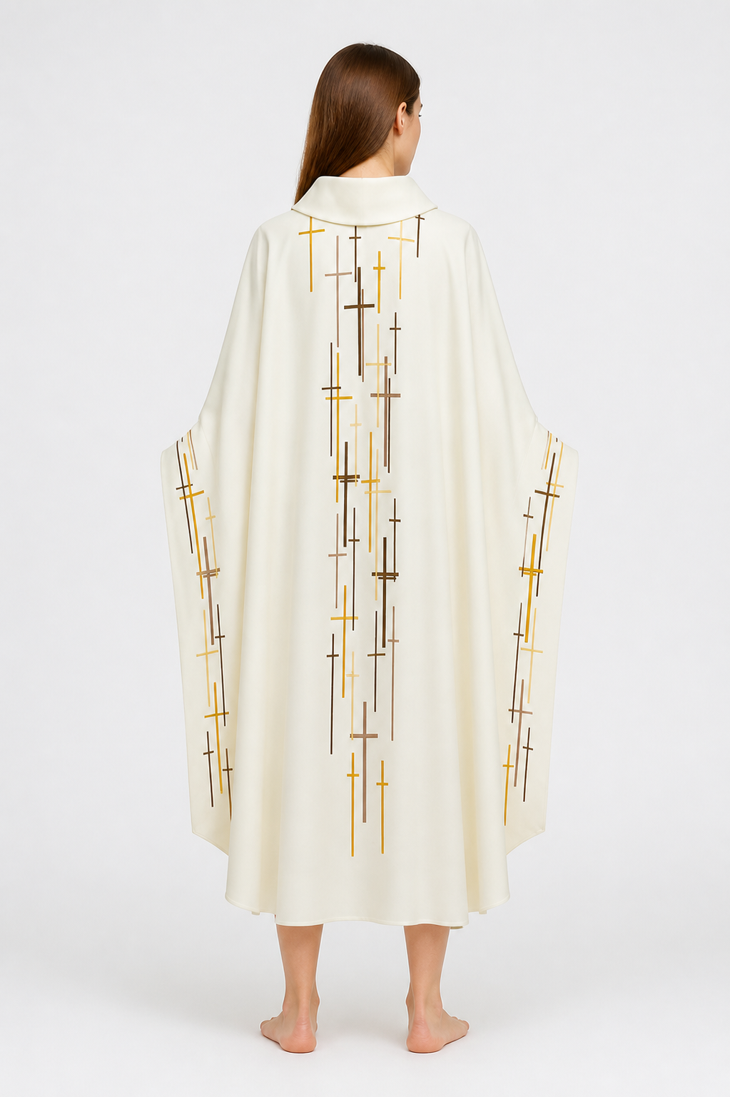 Ritual Robe with Cross Pattern, High Collar back view