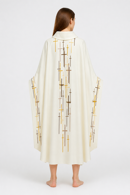 Ritual Robe with Cross Pattern, High Collar back view