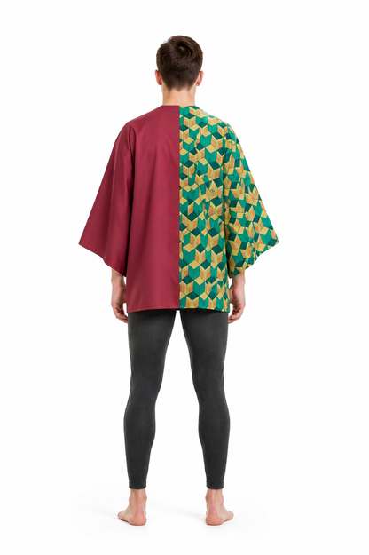 Long Kimono with a Geometric Pattern and Wide Sleeves back view