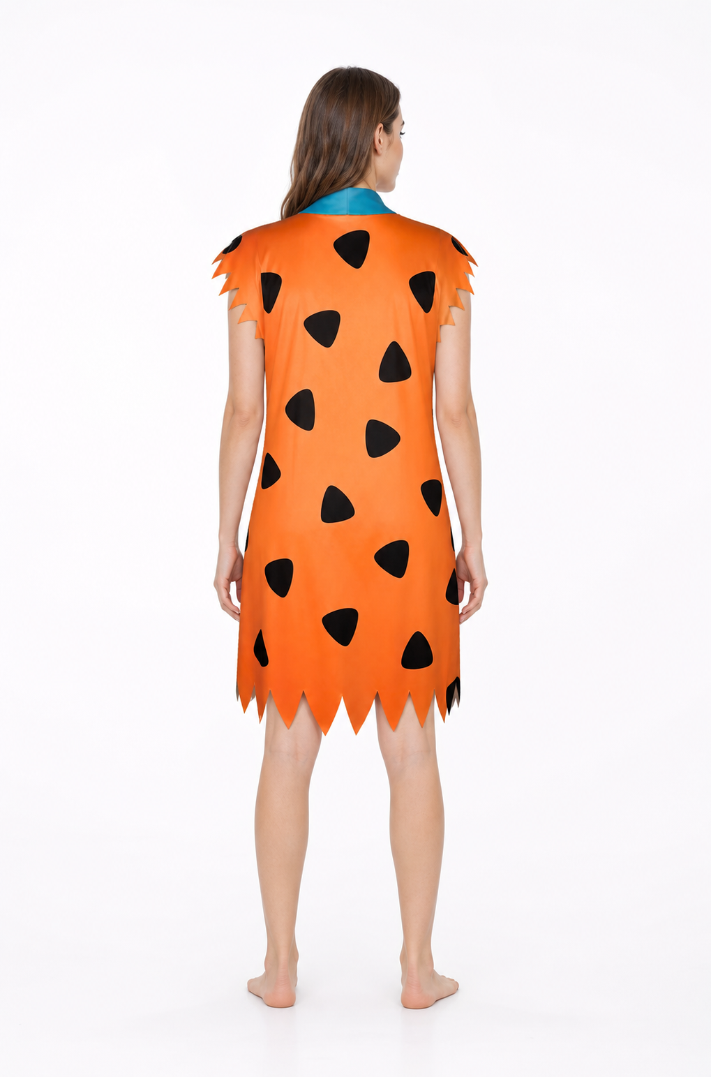 Orange Dress with Black Spots and Blue Accessory back view 9