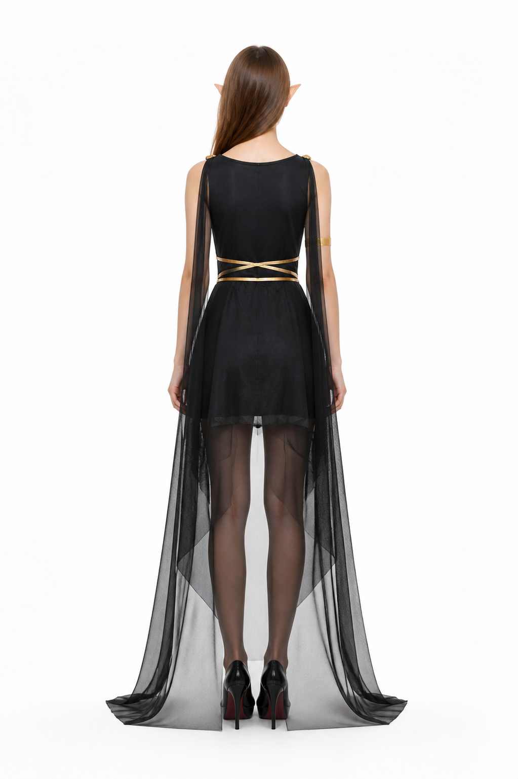 Black Dress with Cape Halloween Costume back view
