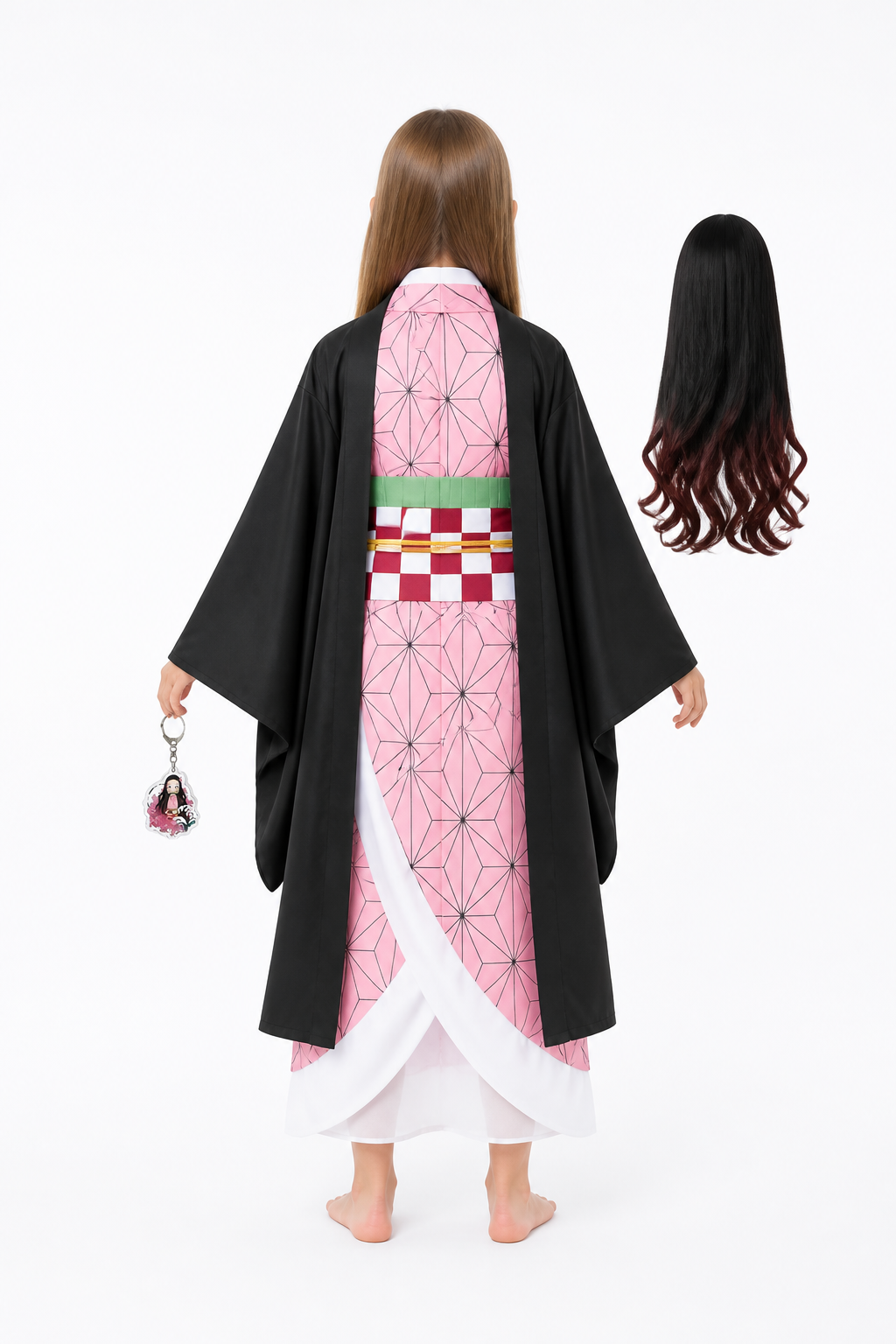 Nezuko Cosplay Costume with Kimono and Wig back view