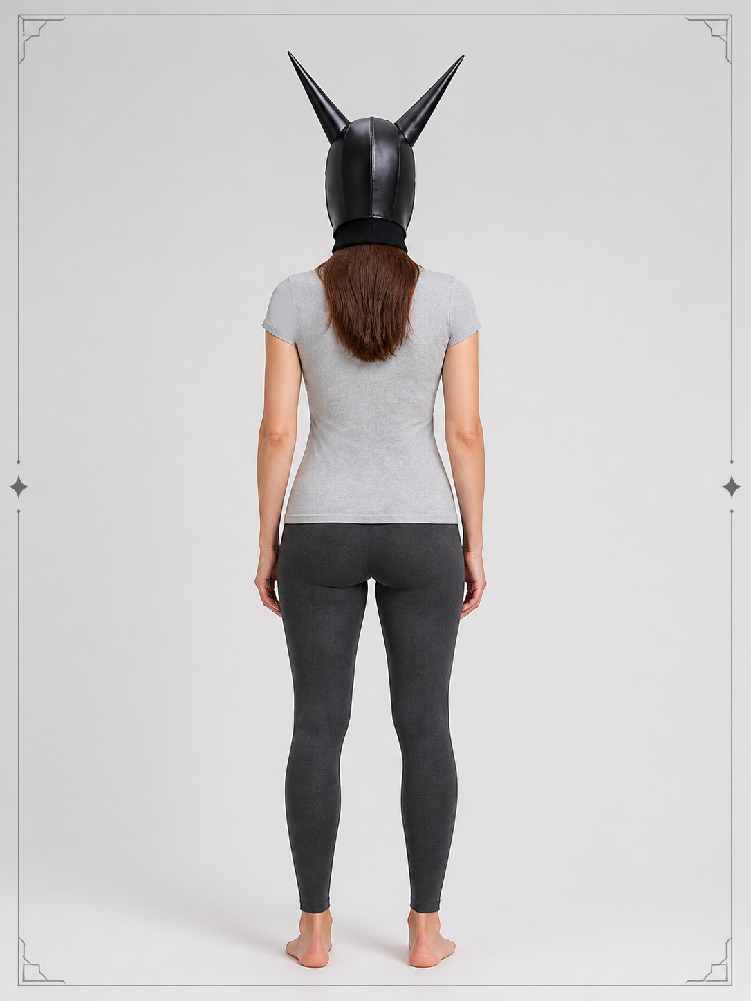 Black Full-Face Halloween Mask with Horns for Cosplay back view