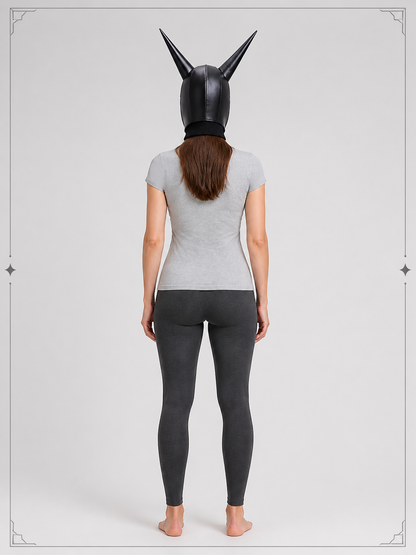 Black Full-Face Halloween Mask with Horns for Cosplay back view