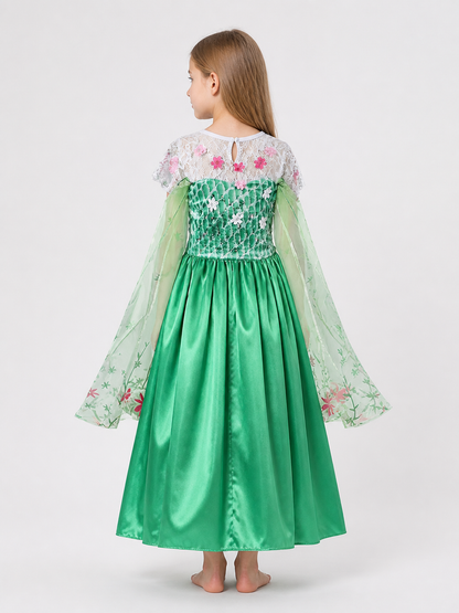Green Princess Costume Dress with Flowers for Halloween