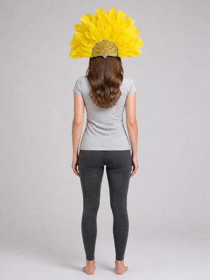 Carnival Headpiece with Yellow Feathers and Sequins back view