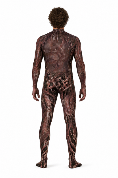 Monster cosplay jumpsuit with mask and claws back view
