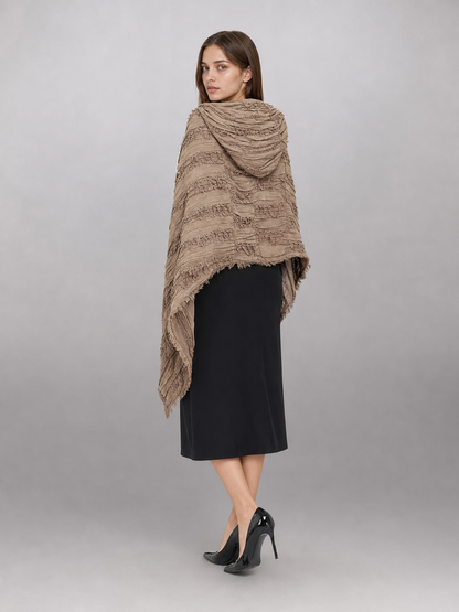 Boho Hooded Scarf Cape, Khaki